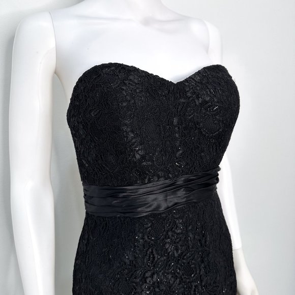 Theia Strapless Shimmer Lace Sweetheart Neckline Mini Dress in Black Size 4 - Picture 6 of 14